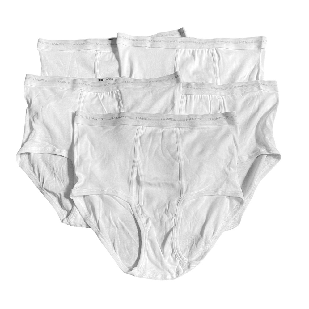 4 VTG Hanes 40 100% Cotton White Briefs 3 Grey Gray Stripe Waistband 80s 90s